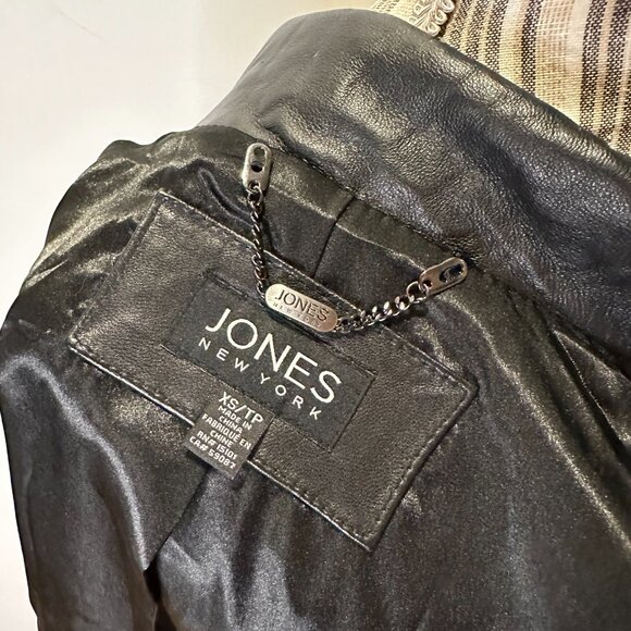 JONES NEW YORK Leather Jacket Zip front Mid thigh - Picture 2 of 5